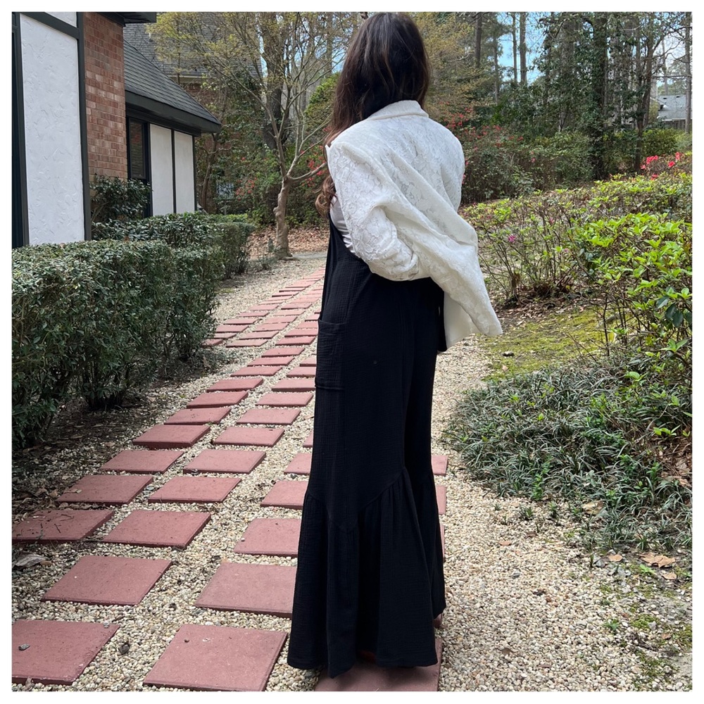 07 Boho wide leg cotton Gauze Jumpsuit with pockets and adjustable straps - Picture 6 of 6